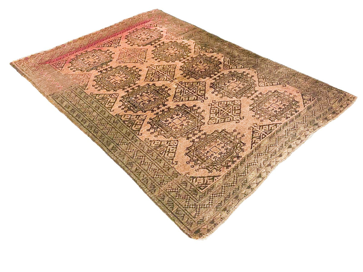 Vintage Handmade 4x5 Brown and Green Anatolian Caucasian Tribal Distressed Area Rug