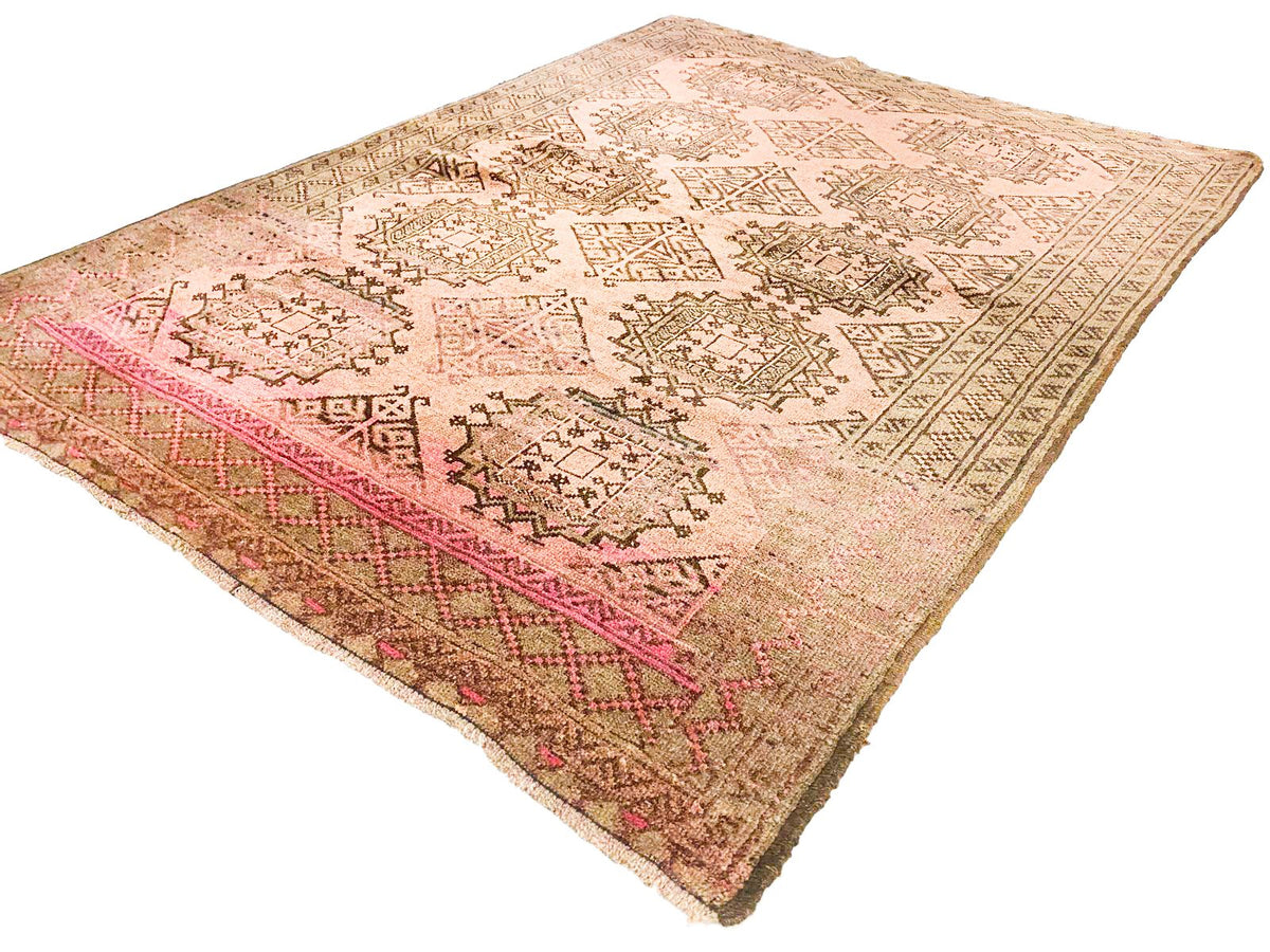 Vintage Handmade 4x5 Brown and Green Anatolian Caucasian Tribal Distressed Area Rug