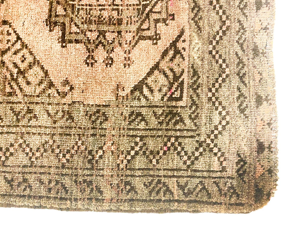 Vintage Handmade 4x5 Brown and Green Anatolian Caucasian Tribal Distressed Area Rug