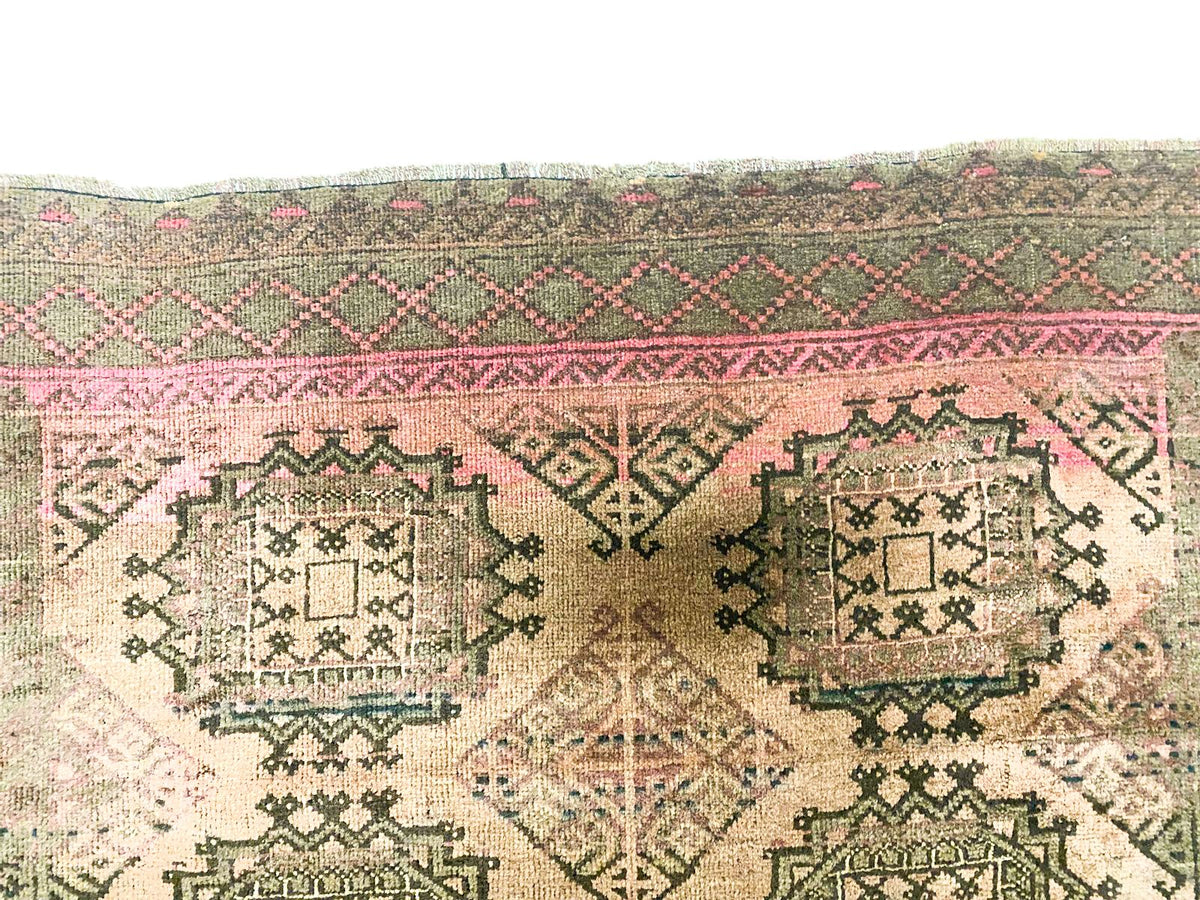 Vintage Handmade 4x5 Brown and Green Anatolian Caucasian Tribal Distressed Area Rug