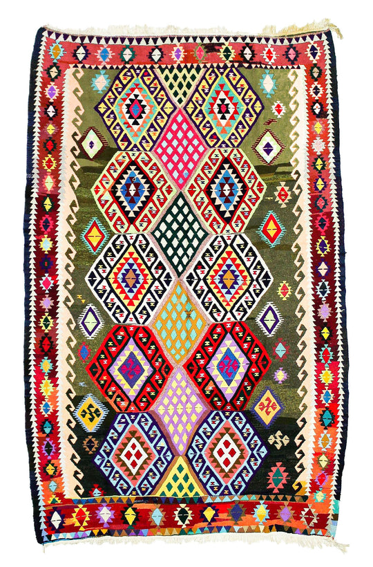 Vintage Handmade 7x10 Multicolor Anatolian Turkish Traditional Distressed Area Rug