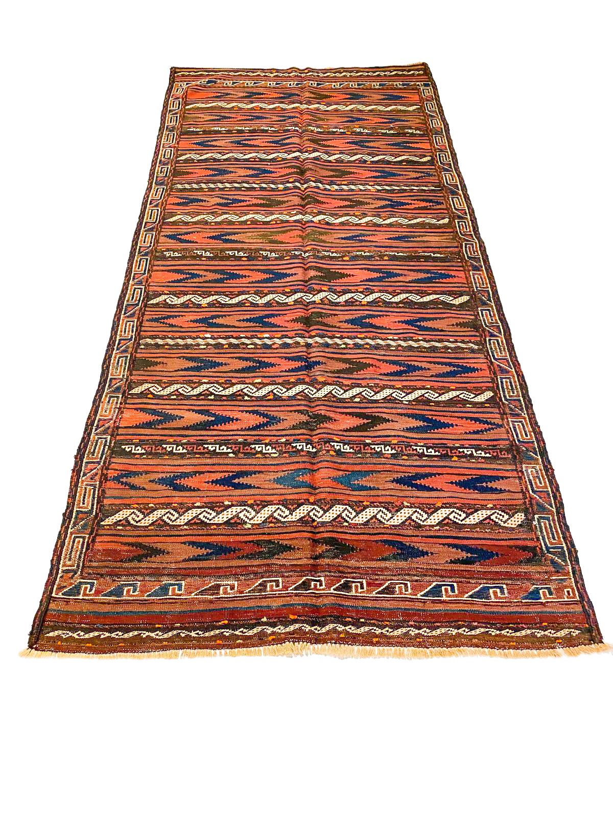 4x9 Brown and Beige Turkish Patchwork Runner