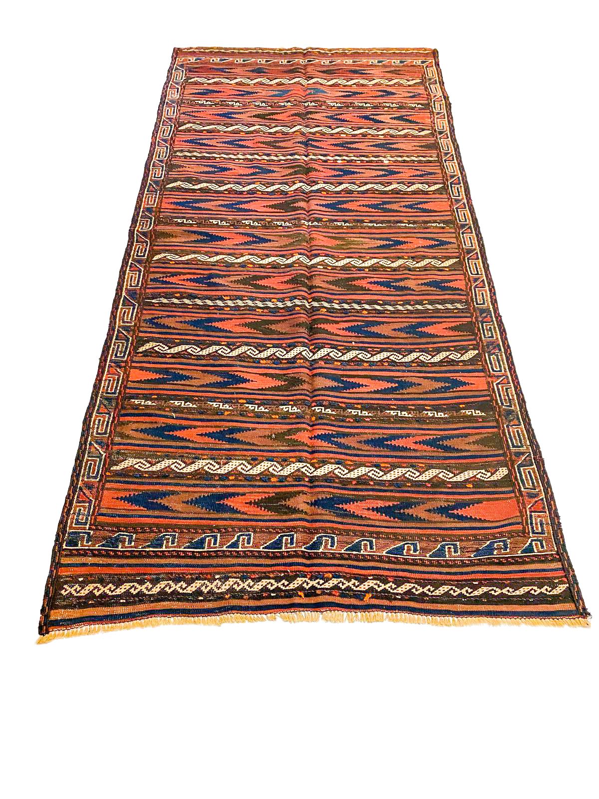 4x9 Brown and Beige Turkish Patchwork Runner