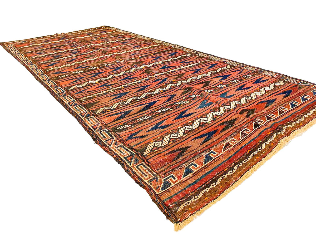 4x9 Brown and Beige Turkish Patchwork Runner