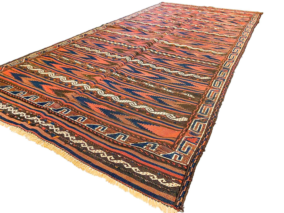 4x9 Brown and Beige Turkish Patchwork Runner