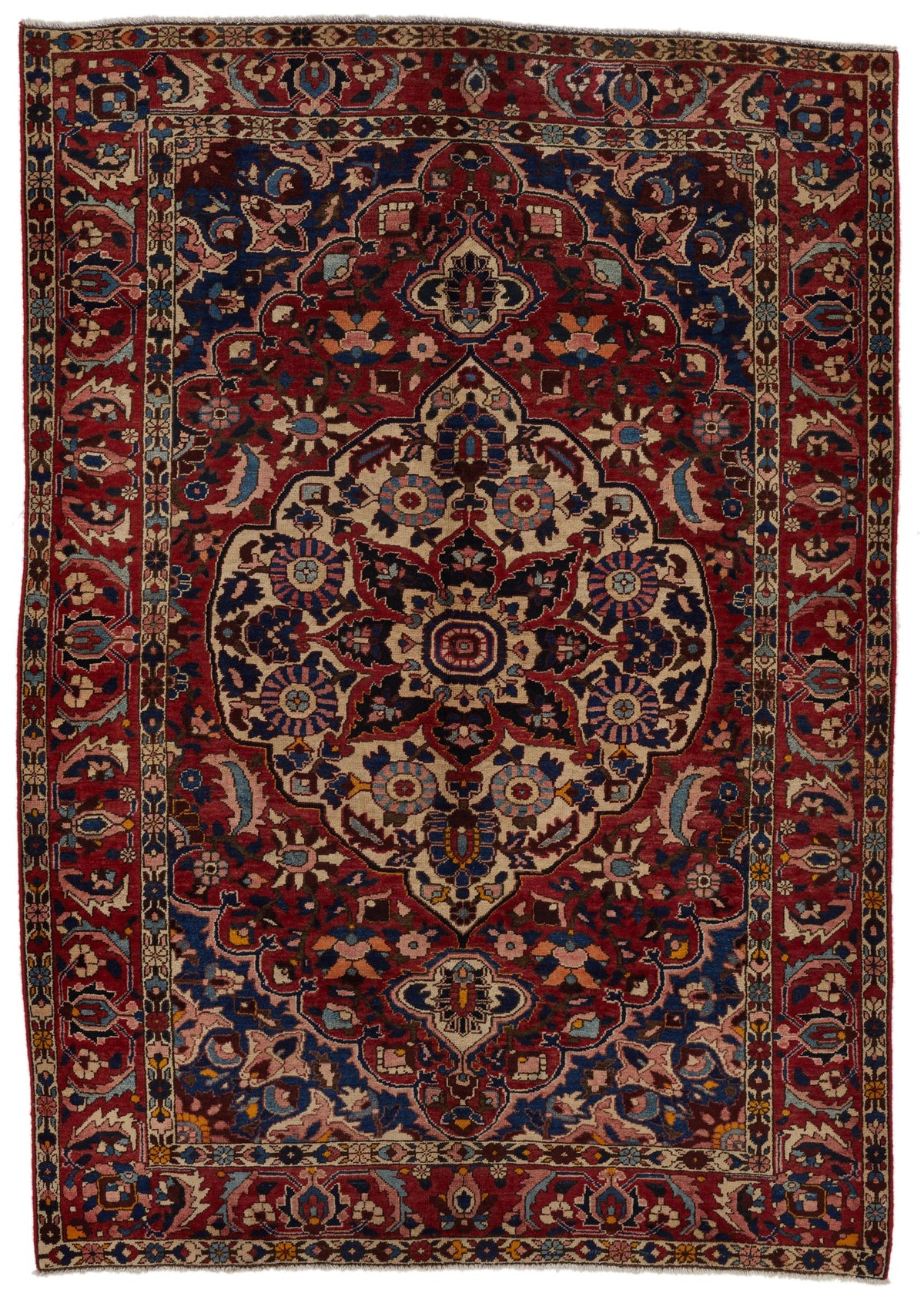 5x7 Red and Navy Turkish Oushak Rug