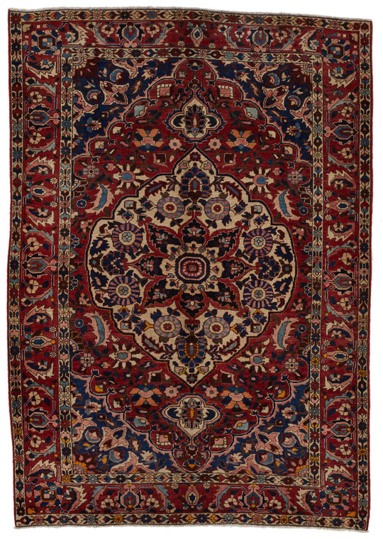 5x7 Red and Navy Turkish Oushak Rug