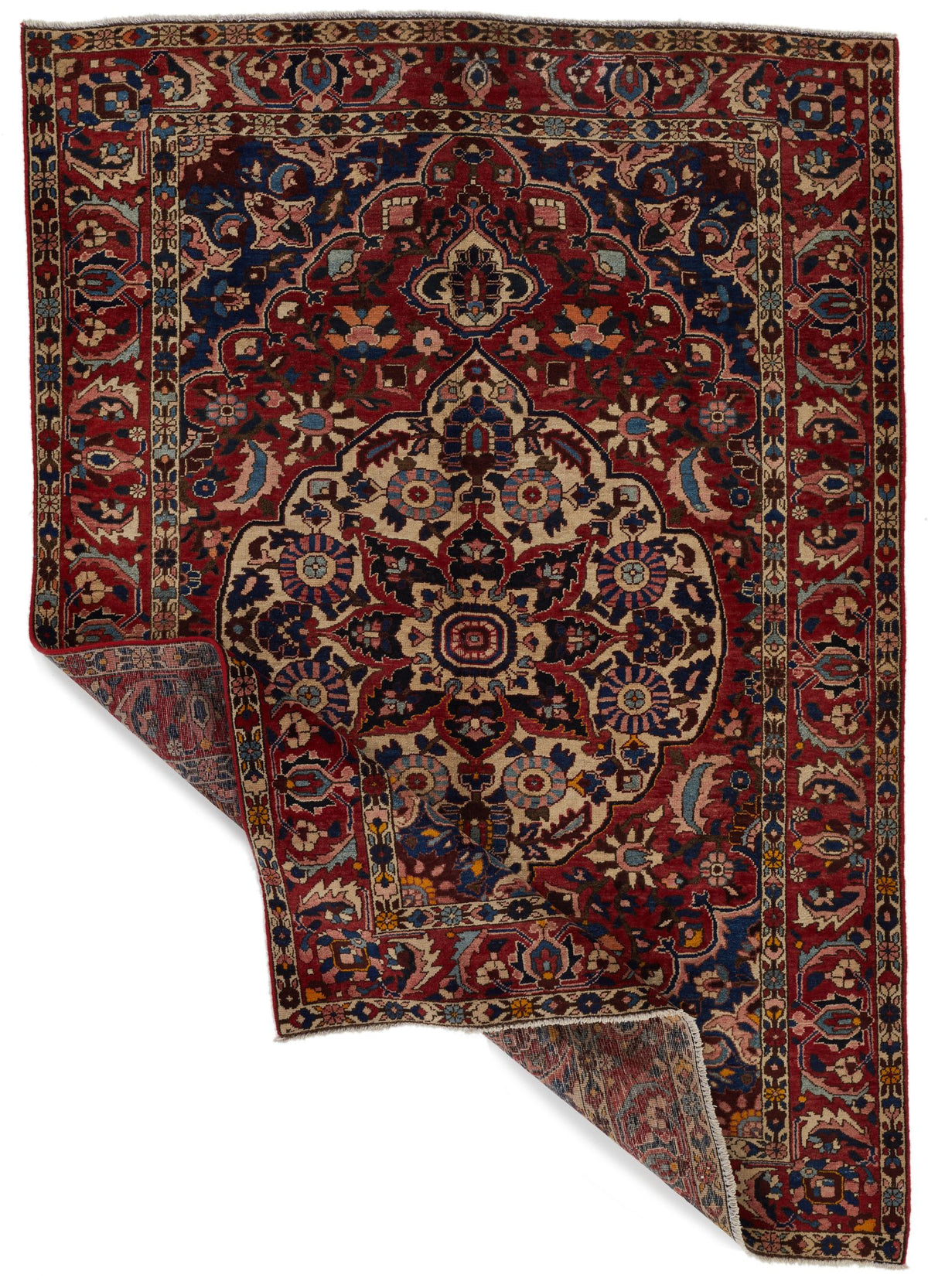 5x7 Red and Navy Turkish Oushak Rug