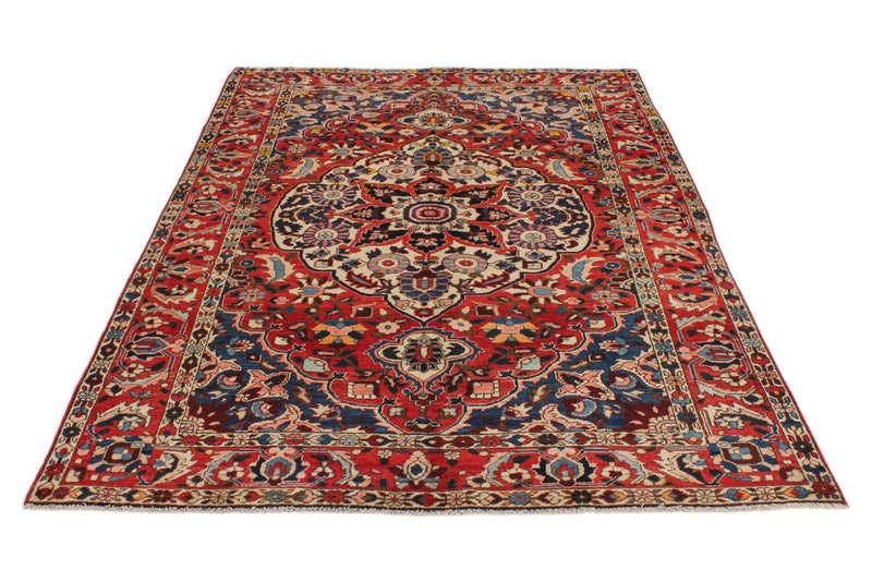 5x7 Red and Navy Turkish Oushak Rug
