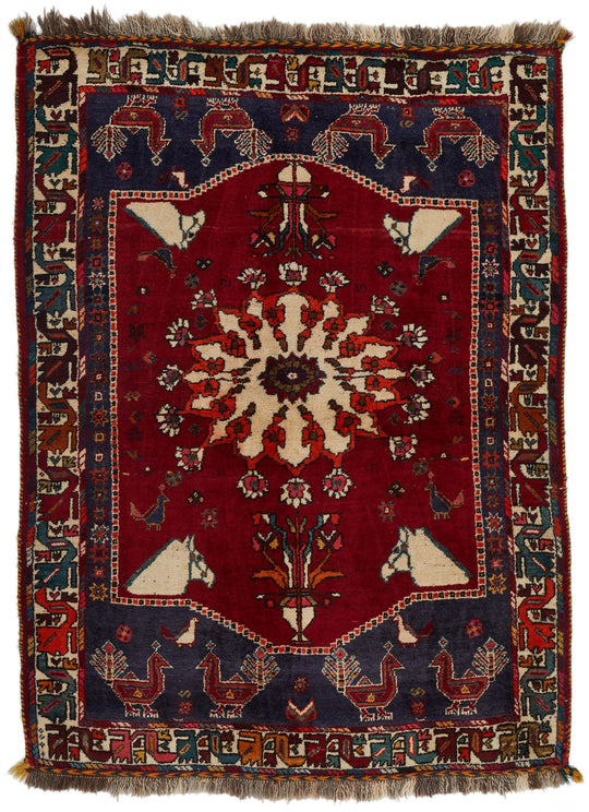 4x6 Red and Navy Turkish Tribal Rug
