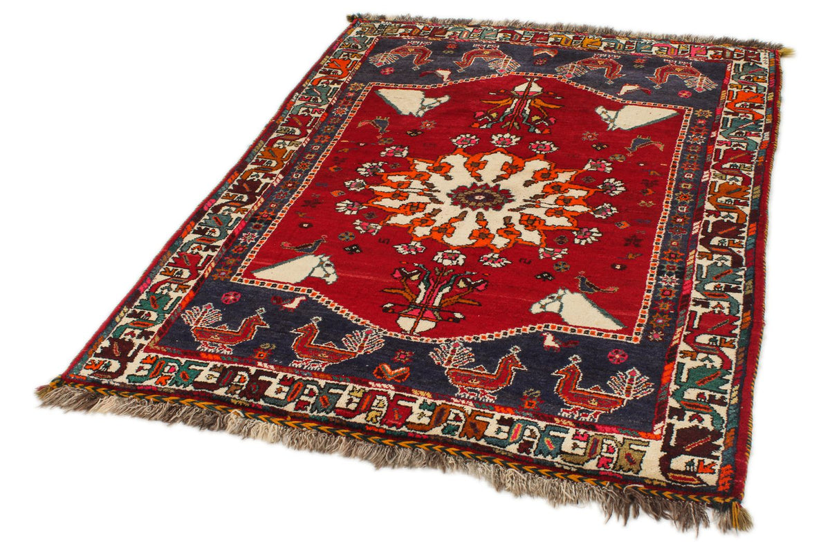 4x6 Red and Navy Turkish Tribal Rug