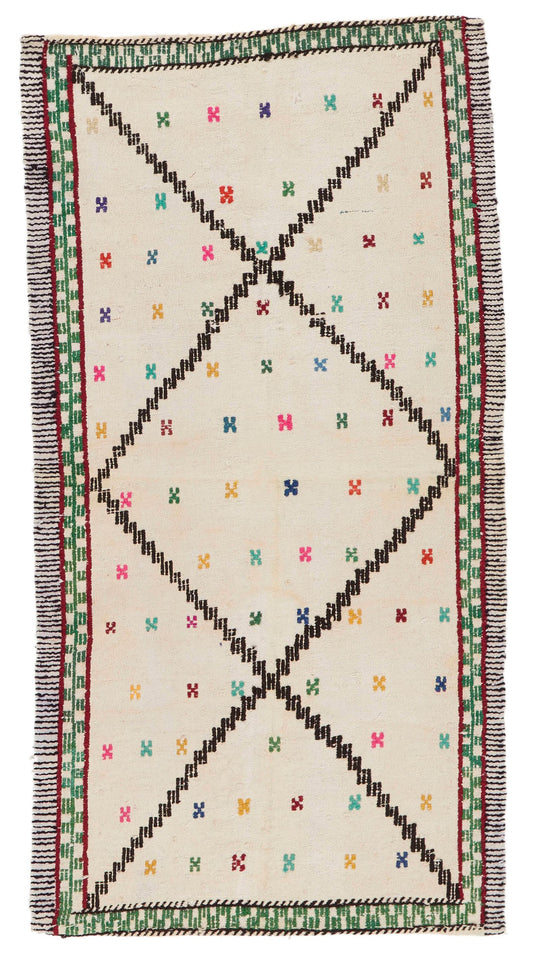 3x5 Beige and Ivory Turkish Tribal Rug