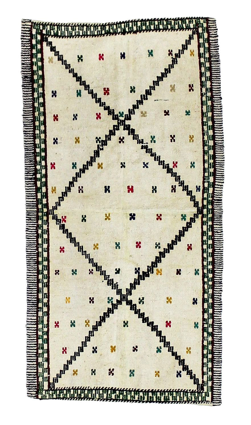 3x5 Beige and Ivory Turkish Tribal Rug