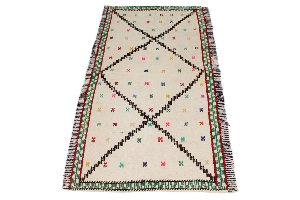3x5 Beige and Ivory Turkish Tribal Rug