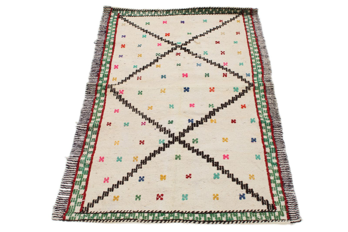 3x5 Beige and Ivory Turkish Tribal Rug