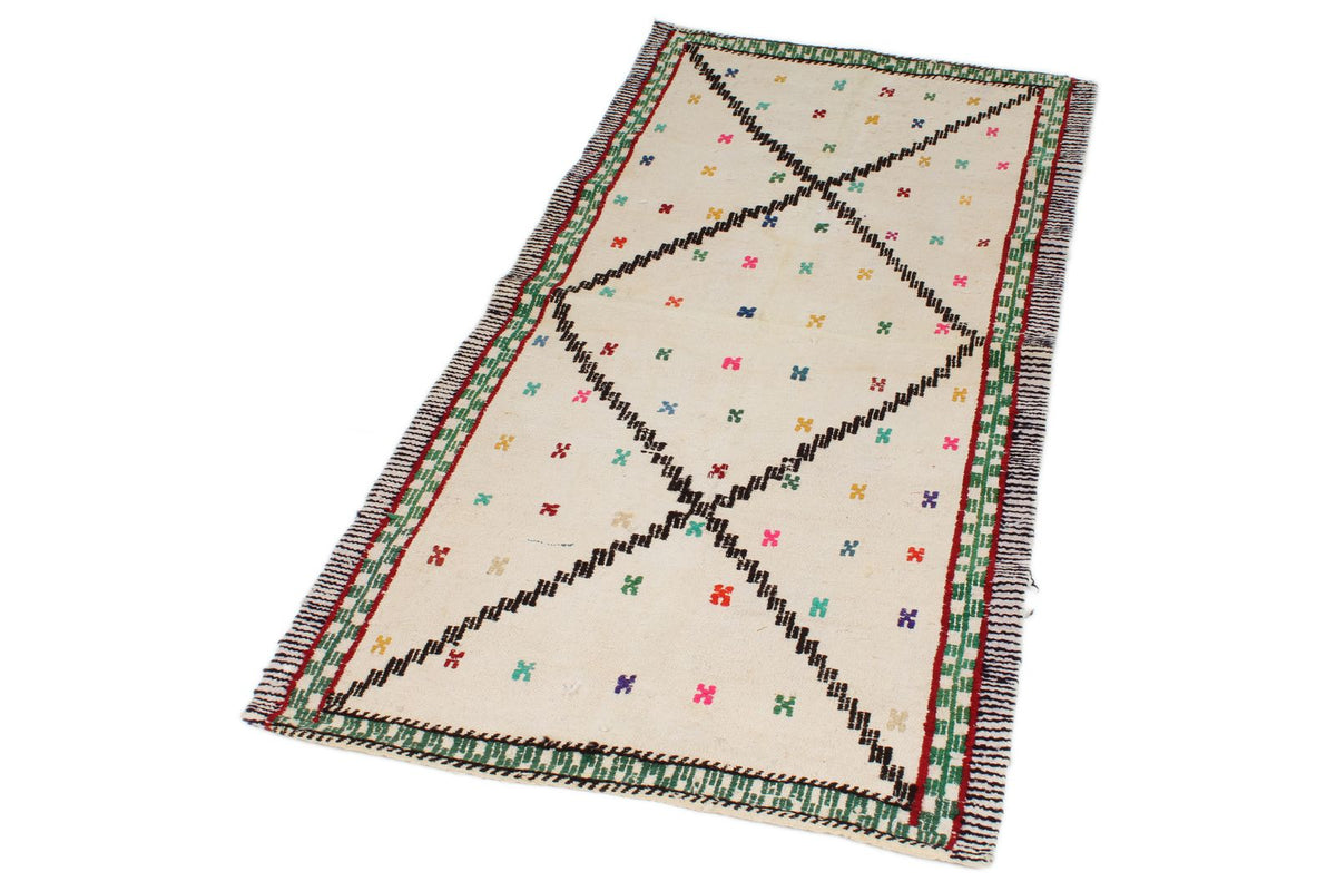 3x5 Beige and Ivory Turkish Tribal Rug