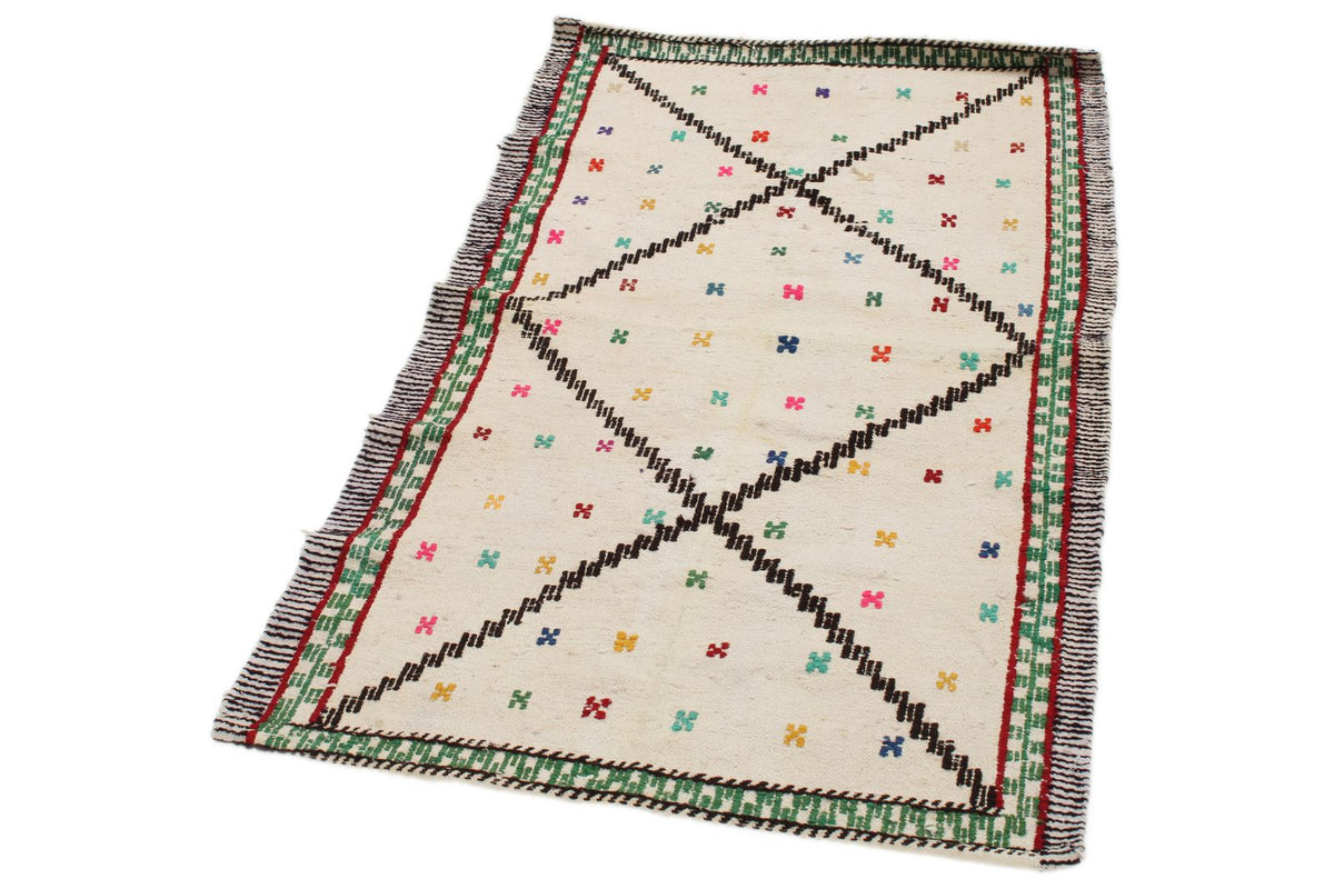 3x5 Beige and Ivory Turkish Tribal Rug