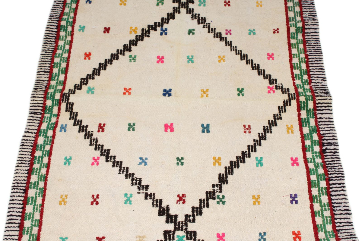 3x5 Beige and Ivory Turkish Tribal Rug