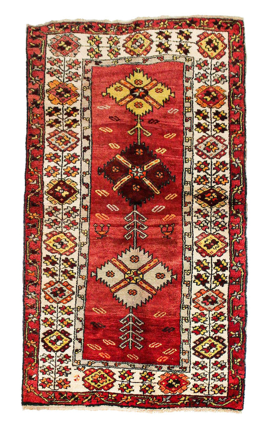 4x7 Red and Ivory Turkish Tribal Rug