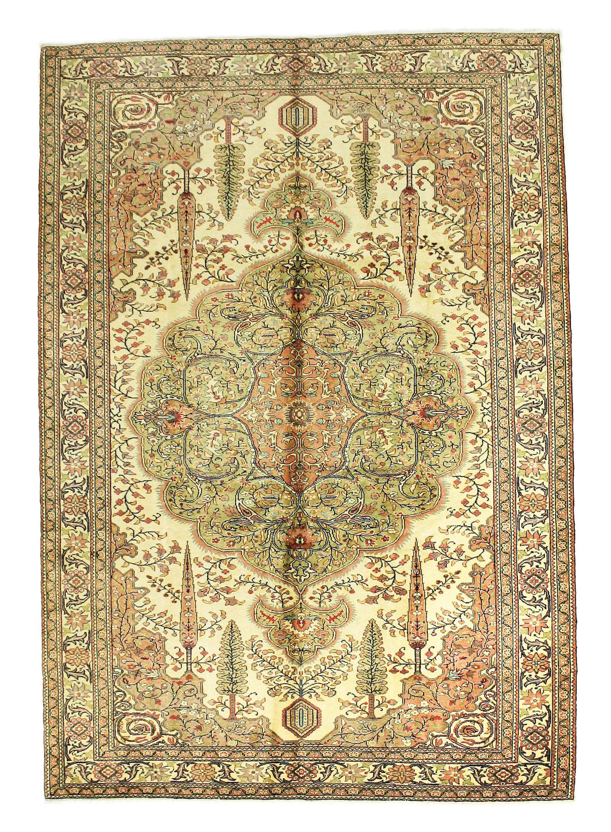 7x10 Beige and Ivory Turkish Traditional Rug