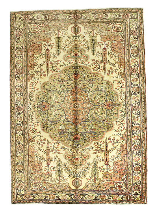 7x10 Beige and Ivory Turkish Traditional Rug