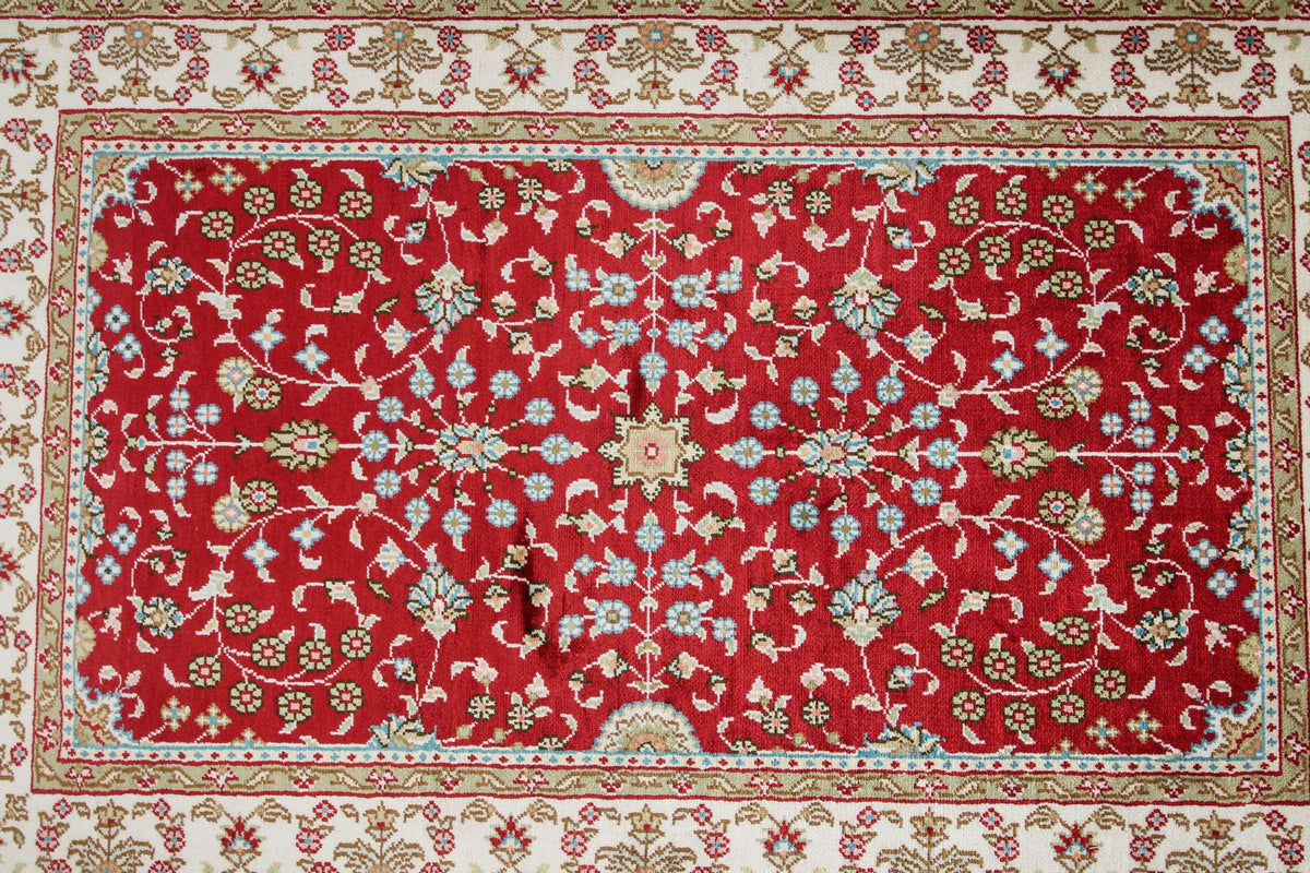 2x3 Red and Ivory Turkish Silk Rug