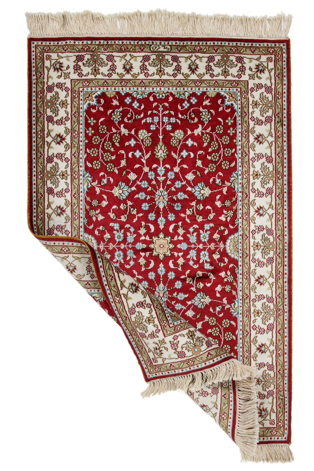 2x3 Red and Ivory Turkish Silk Rug