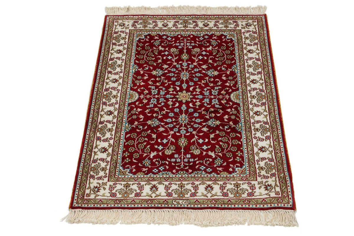 2x3 Red and Ivory Turkish Silk Rug