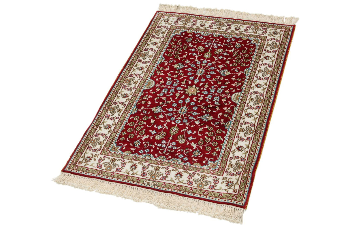 2x3 Red and Ivory Turkish Silk Rug