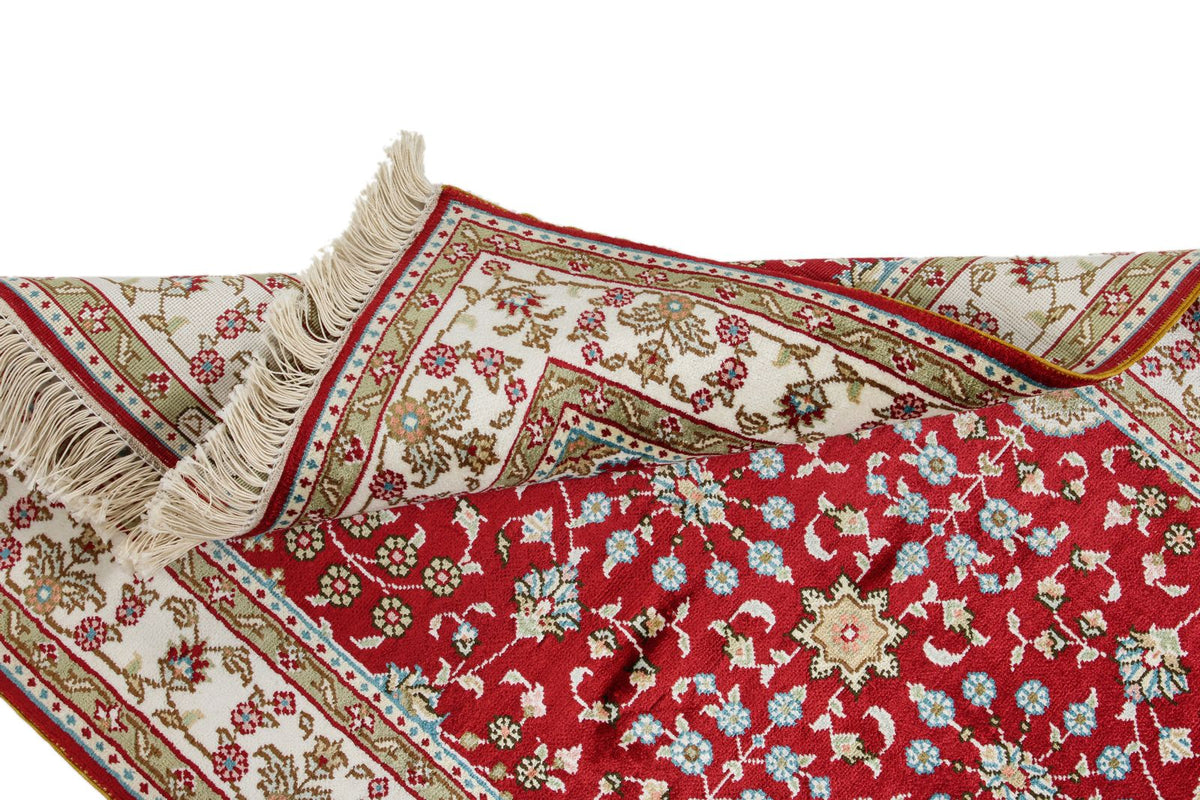2x3 Red and Ivory Turkish Silk Rug
