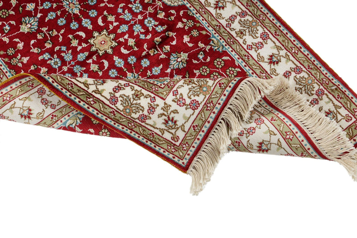 2x3 Red and Ivory Turkish Silk Rug