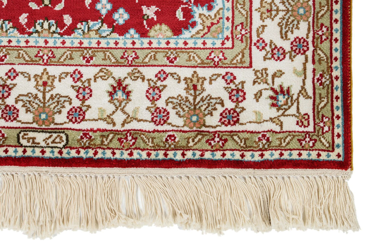 2x3 Red and Ivory Turkish Silk Rug