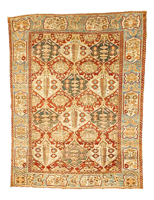 5x7 Ivory and Green Persian Rug
