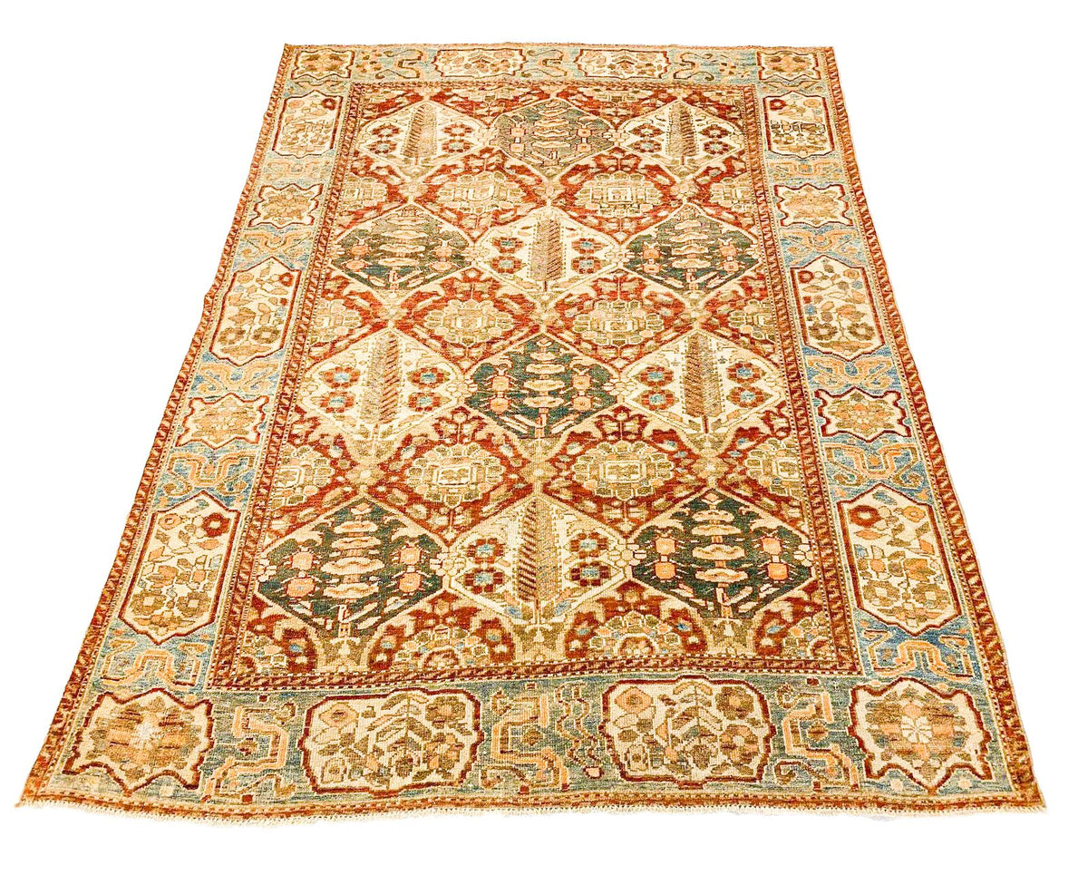 5x7 Ivory and Green Persian Rug