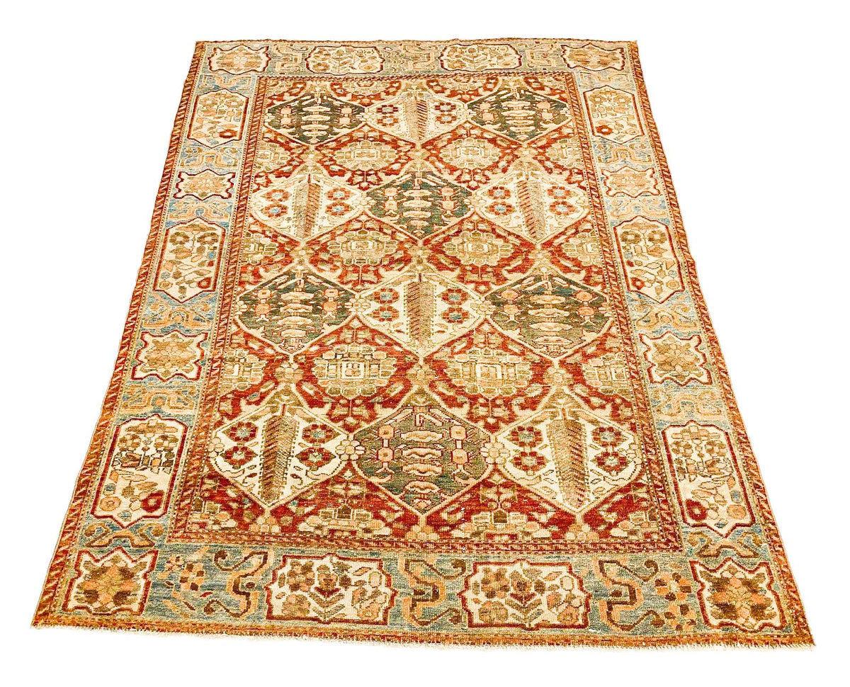 5x7 Ivory and Green Persian Rug