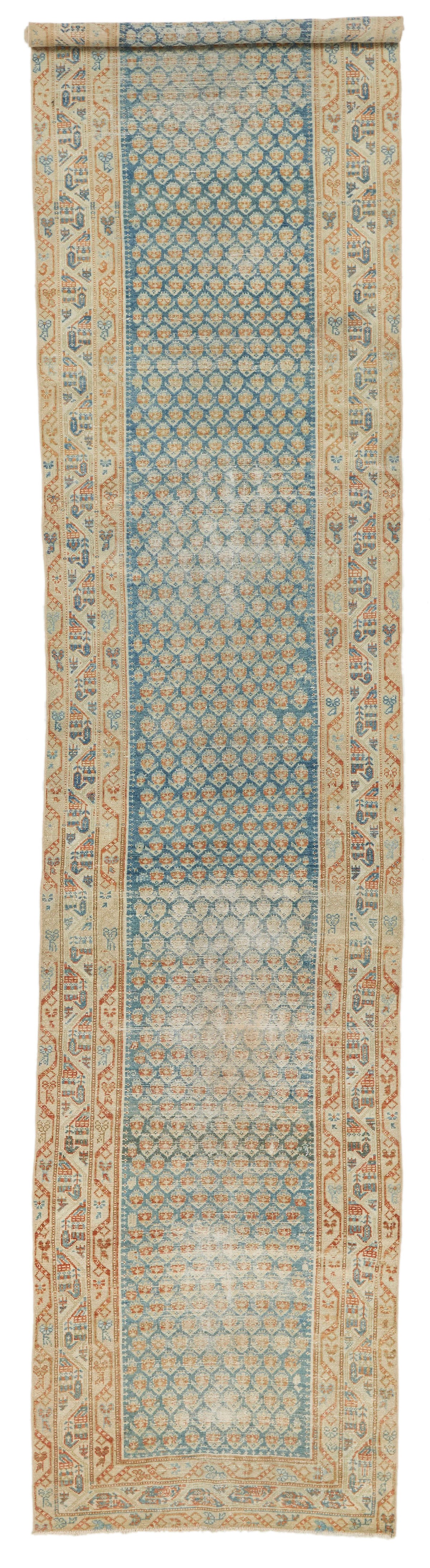 3x16 Blue and Ivory Persian Rug