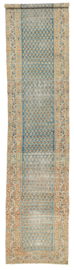 3x16 Blue and Ivory Persian Rug