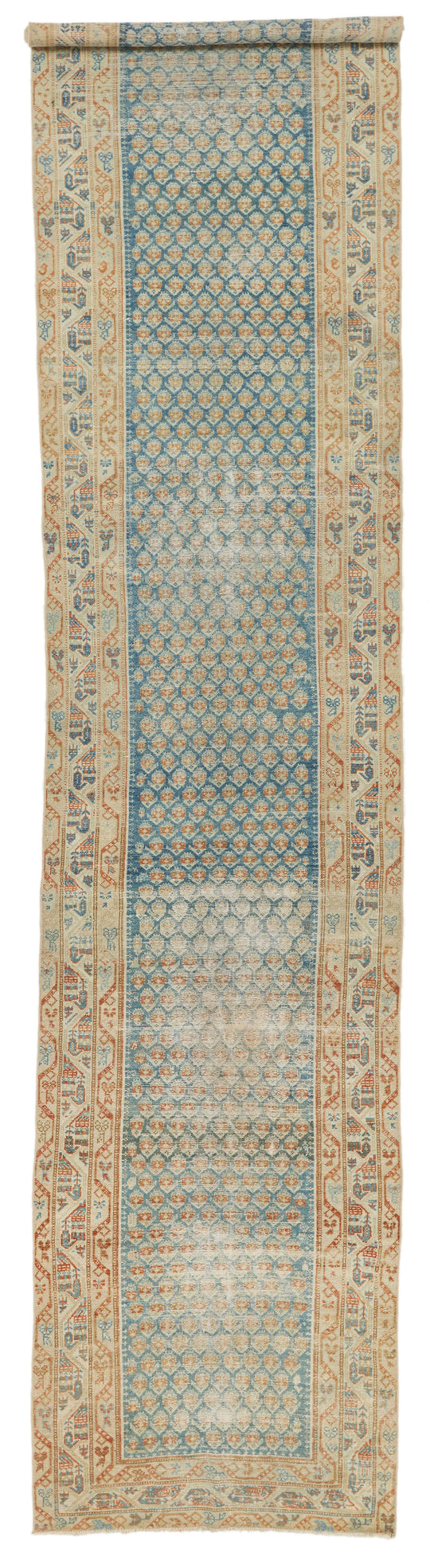 3x16 Blue and Ivory Persian Rug