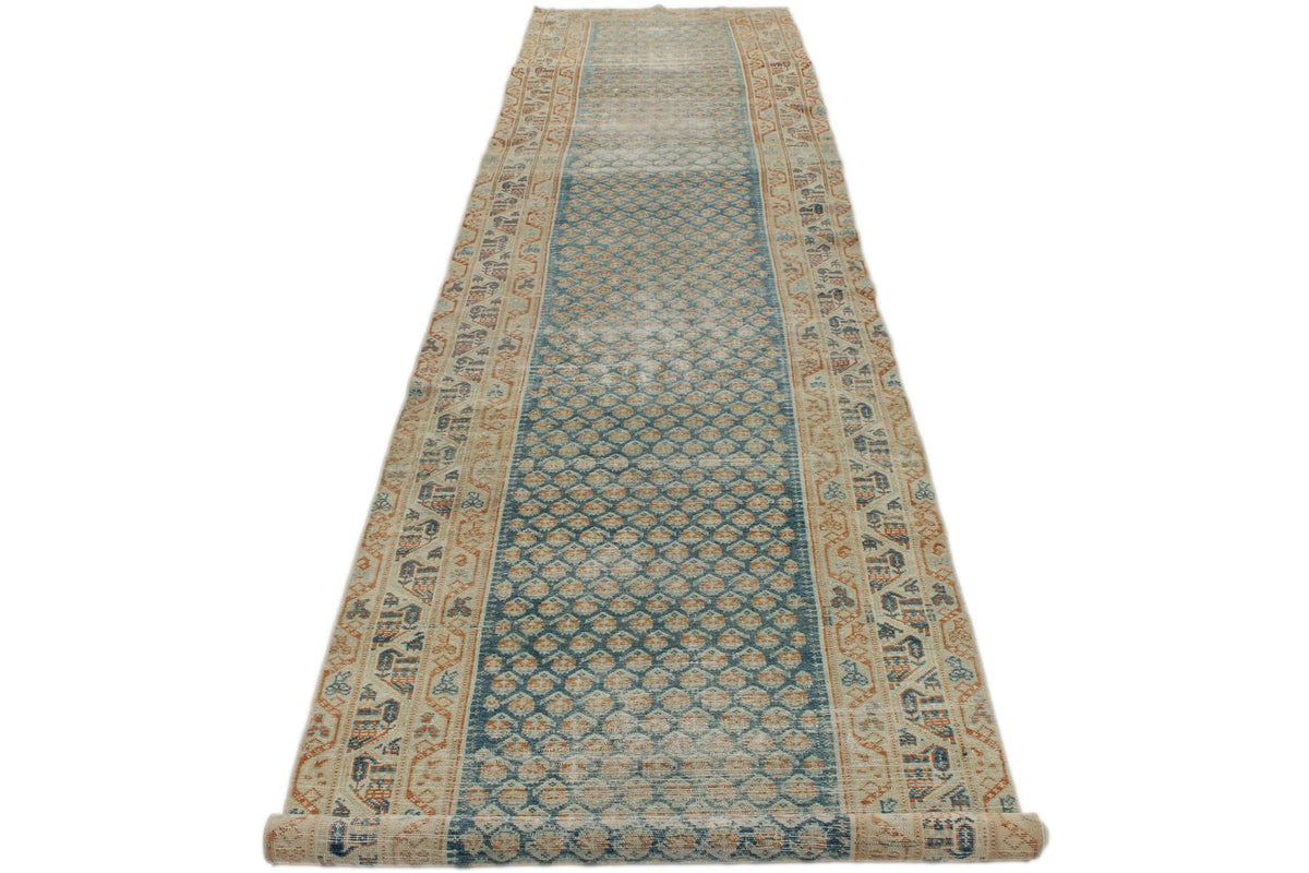 3x16 Blue and Ivory Persian Rug