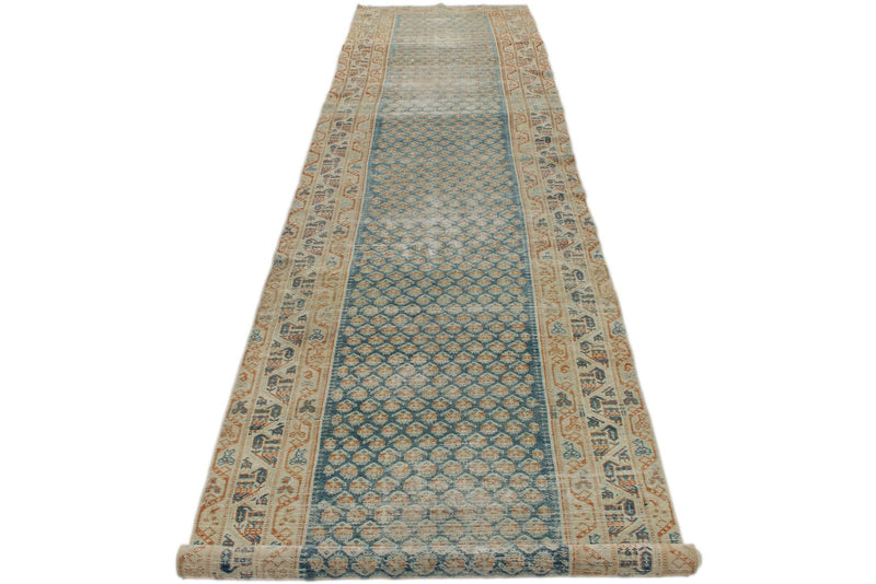 3x16 Blue and Ivory Persian Rug