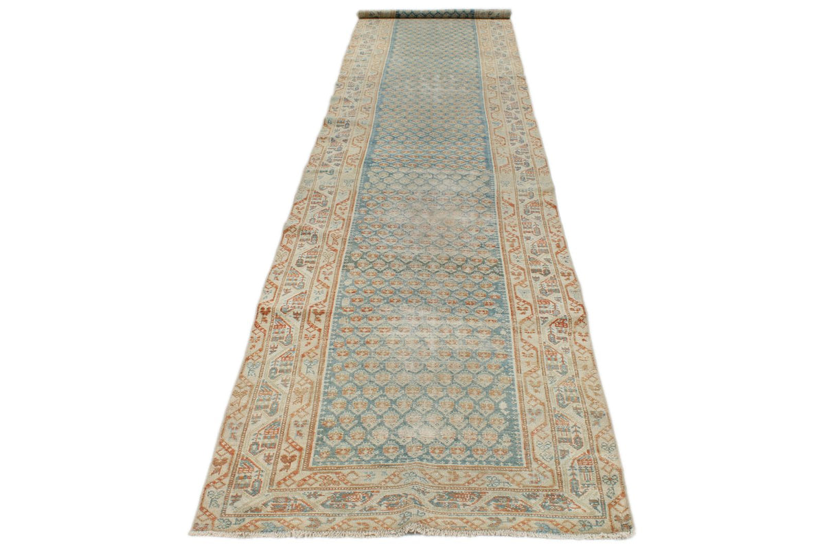 3x16 Blue and Ivory Persian Rug