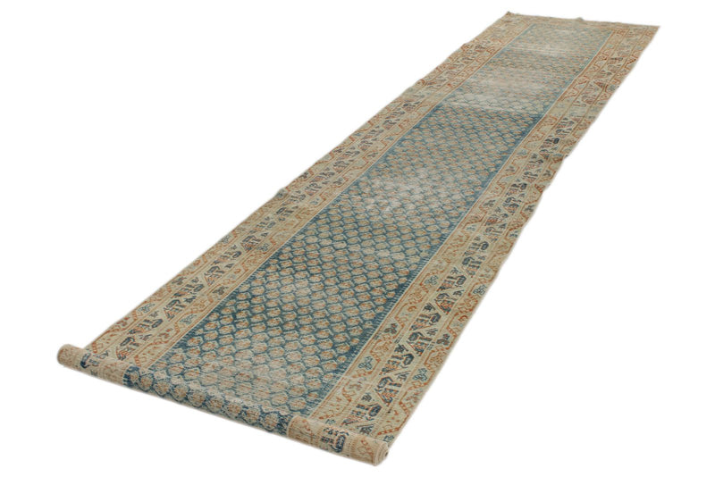 3x16 Blue and Ivory Persian Rug