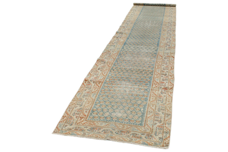 3x16 Blue and Ivory Persian Rug