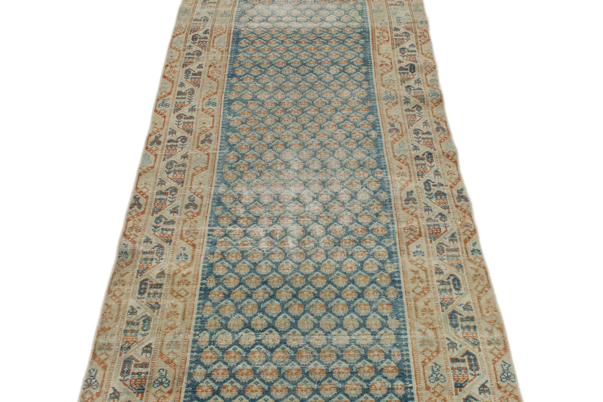 3x16 Blue and Ivory Persian Rug