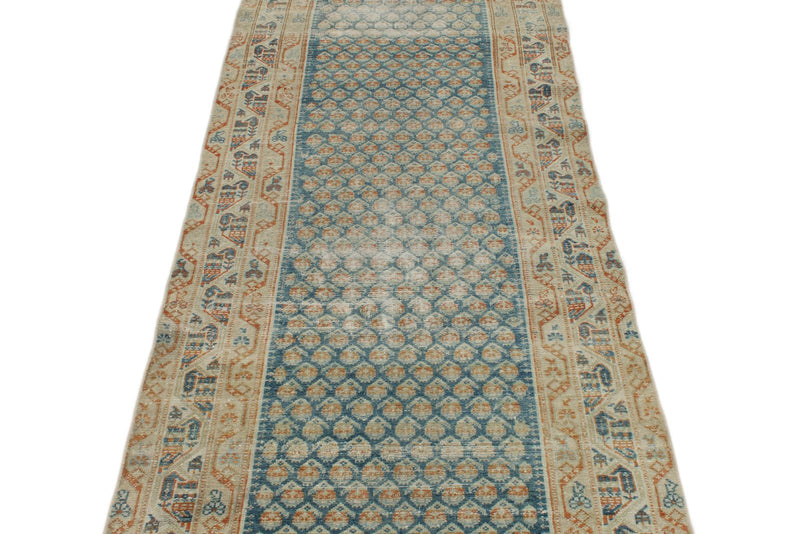 3x16 Blue and Ivory Persian Rug