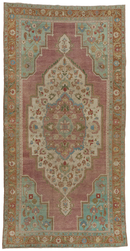 5x10 Pink and Green Turkish Tribal Runner