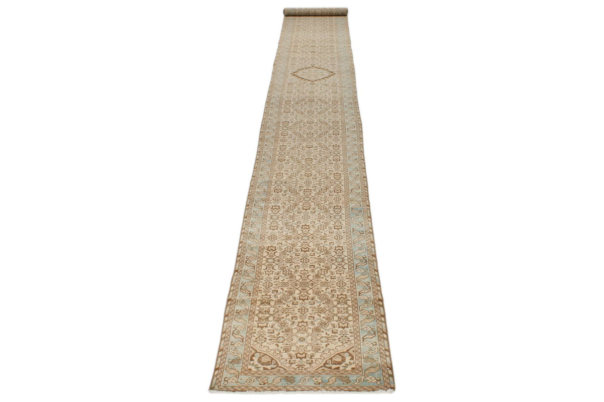 2x20 Beige And Blue Persian Traditional Runner
