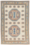 8x12 Ivory and Blue Turkish Tribal Rug