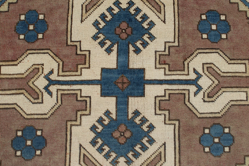 8x12 Ivory and Blue Turkish Tribal Rug