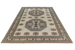 8x12 Ivory and Blue Turkish Tribal Rug